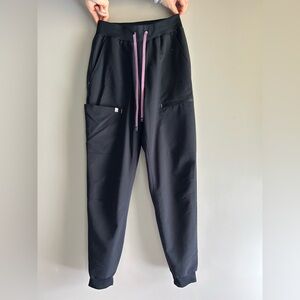 Fabletics High Rise “On Call” Scrub Joggers with Purple Drawstring